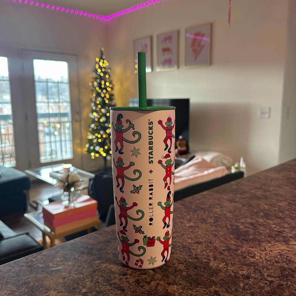 Roller Rabbit Starbucks collab tumblr cup! Red and Green monkeys design!